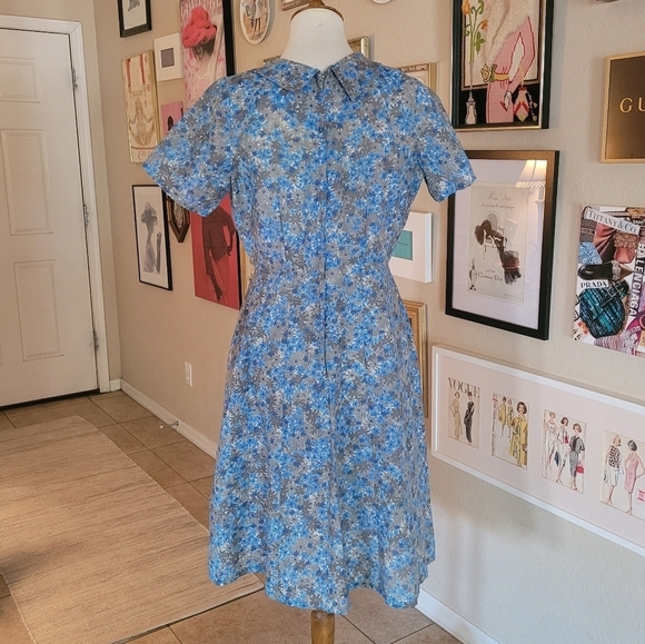 1950's Blue Ditzy Floral A Line Handmade Day Dress - Picture 6 of 8